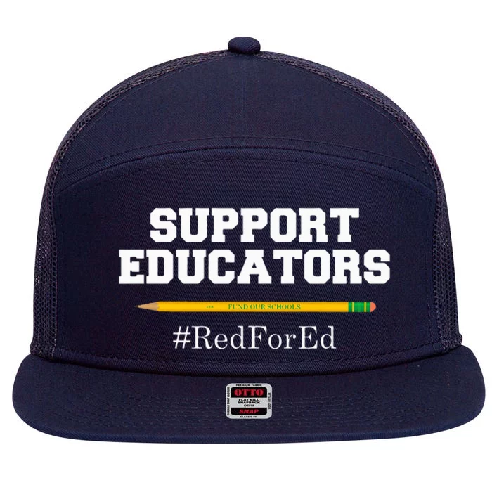 Support Educators Red for Ed for Teachers 7 Panel Mesh Trucker Snapback Hat