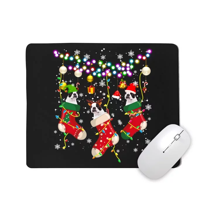 Santa Elf Reindeer Boston Terrier In Christmas Socks Dog Sweatshirt Mousepad