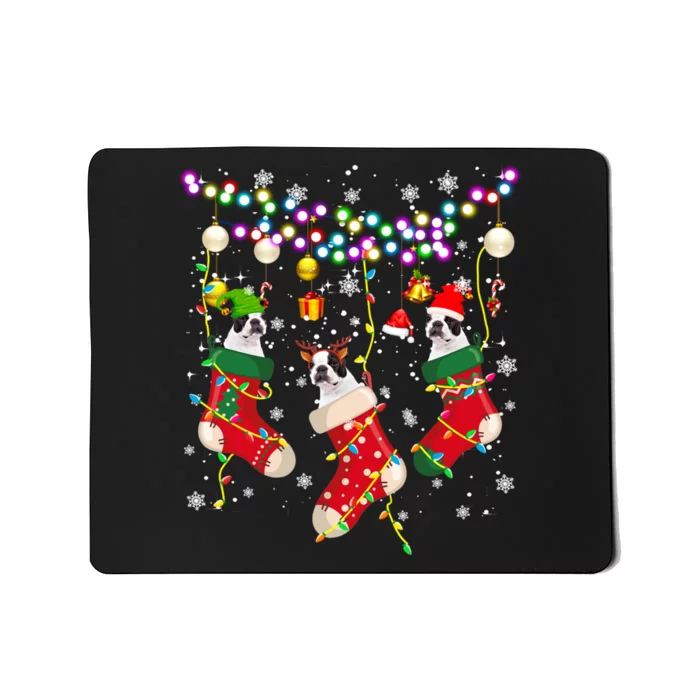 Santa Elf Reindeer Boston Terrier In Christmas Socks Dog Sweatshirt Mousepad