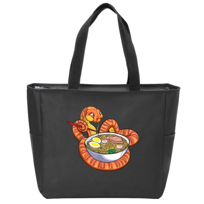 Snake Eating Ramen Kawaii Snake Japanese Noodle Zip Tote Bag