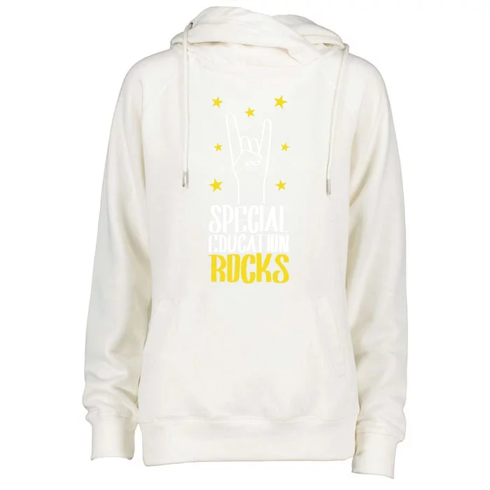 Special Education Rocks Special Education Teacher Gift Womens Funnel Neck Pullover Hood