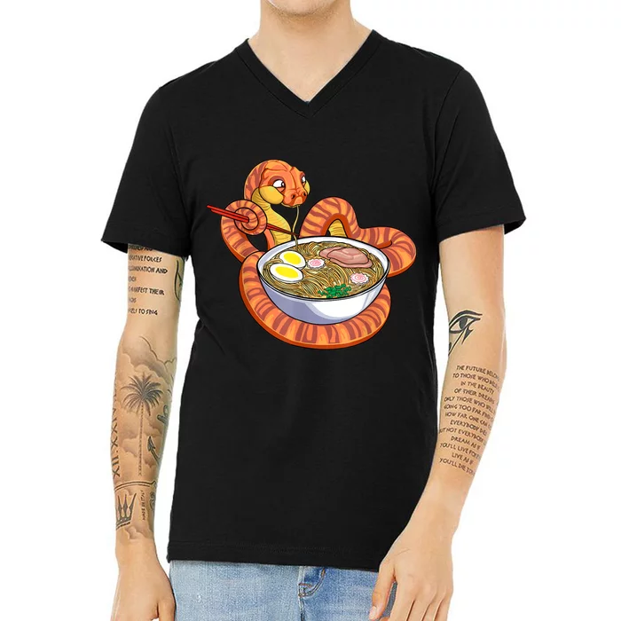 Snake Eating Ramen Kawaii Snake Japanese Noodle V-Neck T-Shirt