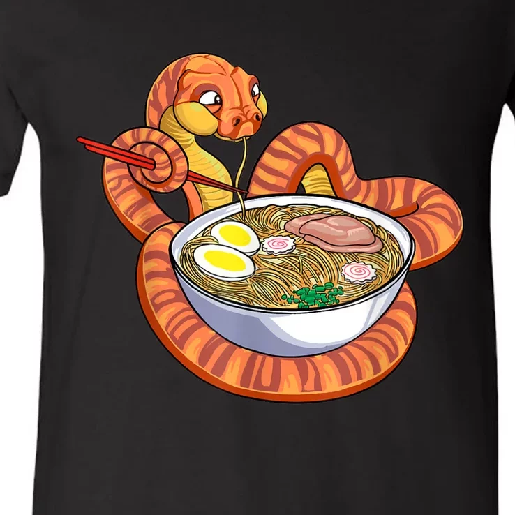 Snake Eating Ramen Kawaii Snake Japanese Noodle V-Neck T-Shirt