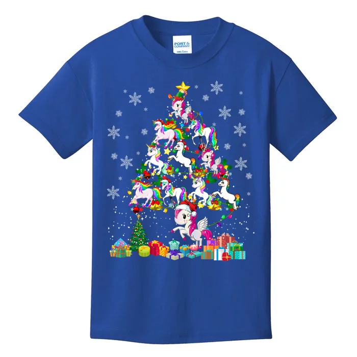 Santa Elf Reindeer Unicorn Xmas Tree Light Unicorn Gift Kids T-Shirt