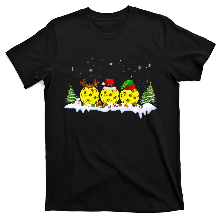 Santa Elf Reindeer Pickleball Balls Xmas Lights Christmas T-Shirt