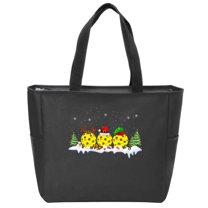 Santa Elf Reindeer Pickleball Balls Xmas Lights Christmas Zip Tote Bag