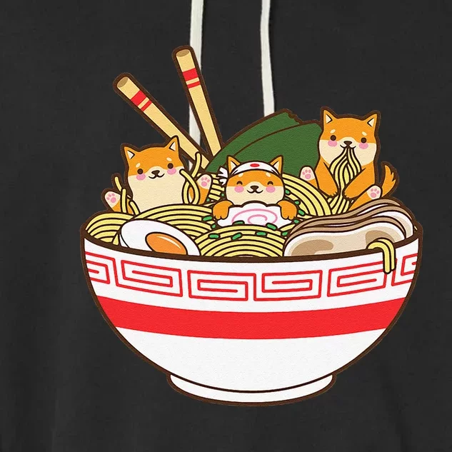 Shibas Eating Ra Noodles Kawaii Japanese Food Anime Garment-Dyed Fleece Hoodie