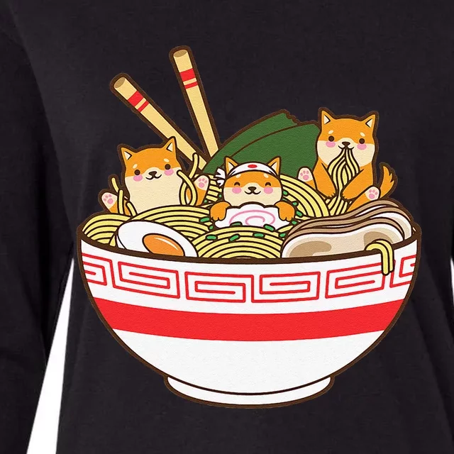 Shibas Eating Ra Noodles Kawaii Japanese Food Anime Womens Cotton Relaxed Long Sleeve T-Shirt