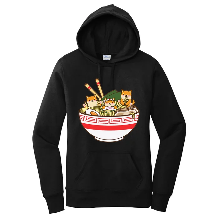 Shibas Eating Ra Noodles Kawaii Japanese Food Anime Women's Pullover Hoodie