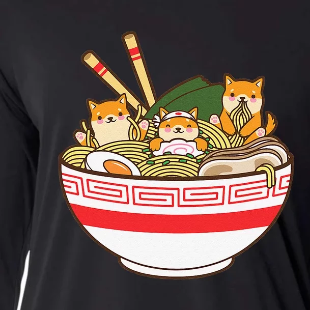 Shibas Eating Ra Noodles Kawaii Japanese Food Anime Cooling Performance Long Sleeve Crew