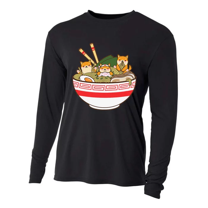 Shibas Eating Ra Noodles Kawaii Japanese Food Anime Cooling Performance Long Sleeve Crew