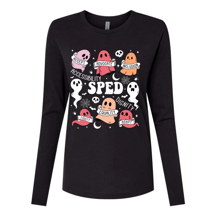 Special Education Sped Teacher Halloween Spooky Cute Ghosts Womens Cotton Relaxed Long Sleeve T-Shirt