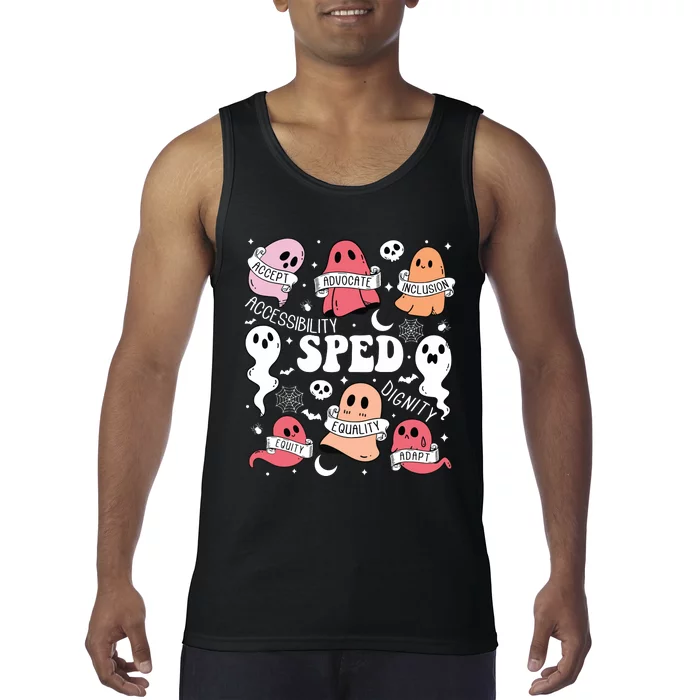 Special Education Sped Teacher Halloween Spooky Cute Ghosts Tank Top