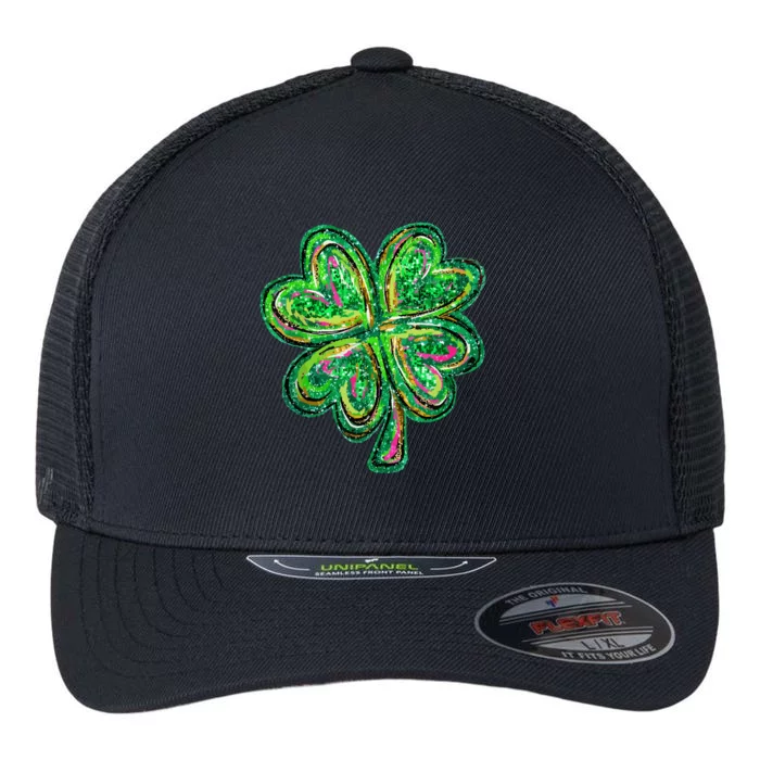 Shamrock Effect St Patricks Day Four Leaf Clover Flexfit Unipanel Trucker Cap