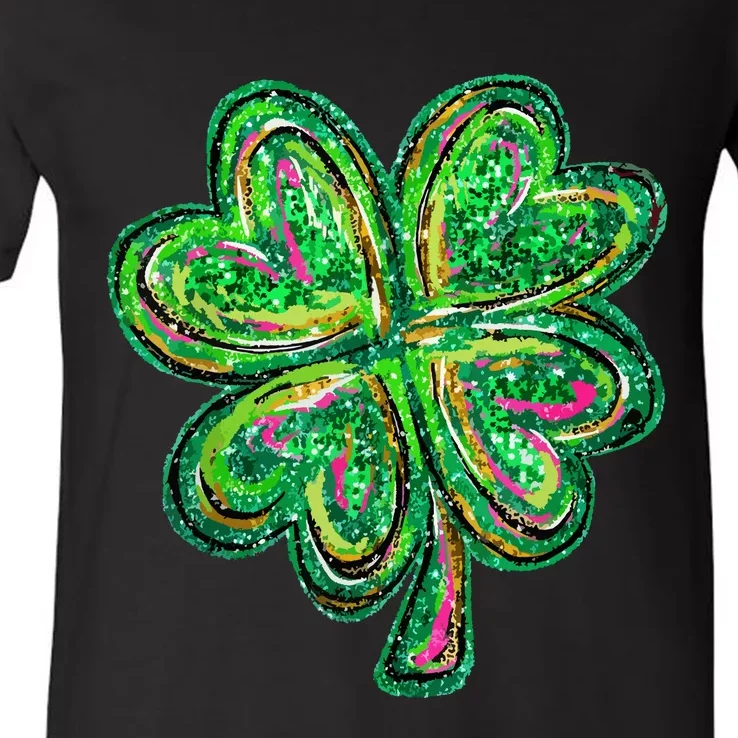 Shamrock Effect St Patricks Day Four Leaf Clover V-Neck T-Shirt