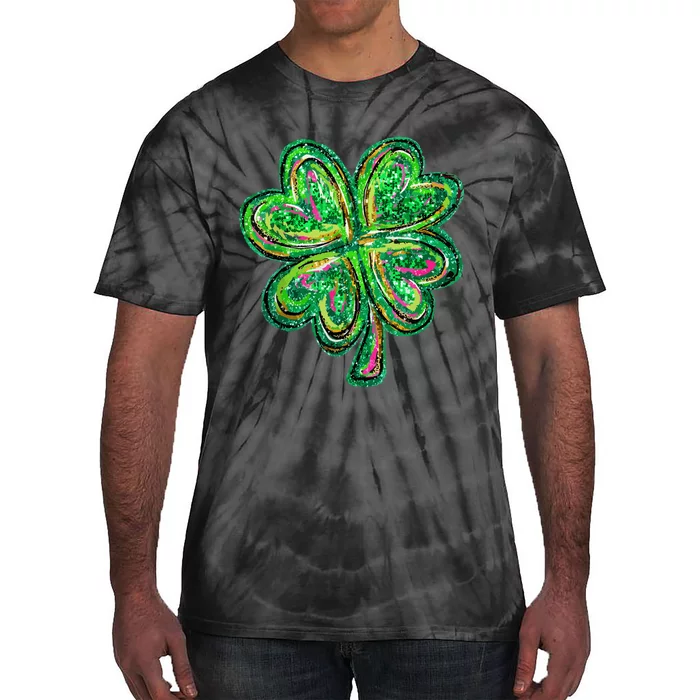 Shamrock Effect St Patricks Day Four Leaf Clover Tie-Dye T-Shirt