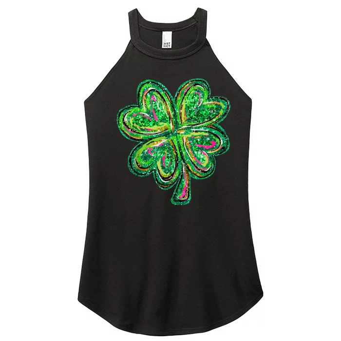 Shamrock Effect St Patricks Day Four Leaf Clover Women’s Perfect Tri Rocker Tank