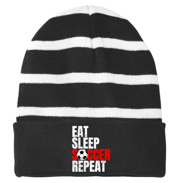 Soccer Eat Sleep Soccer Repeat Striped Beanie with Solid Band