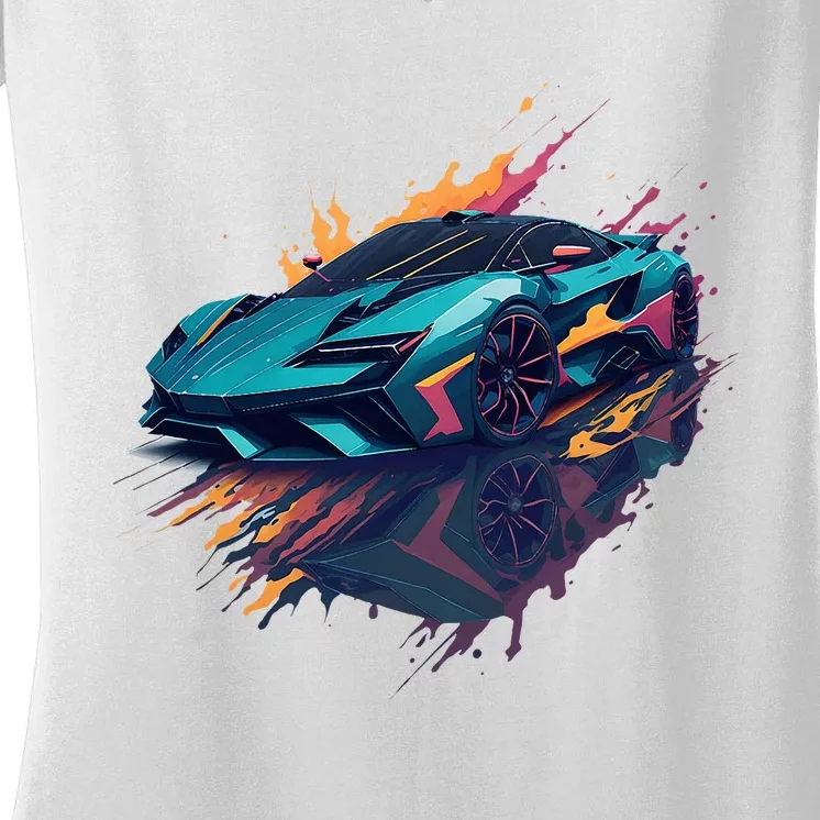 Supercar Exotic Sports Car Concept Poster Women's V-Neck T-Shirt