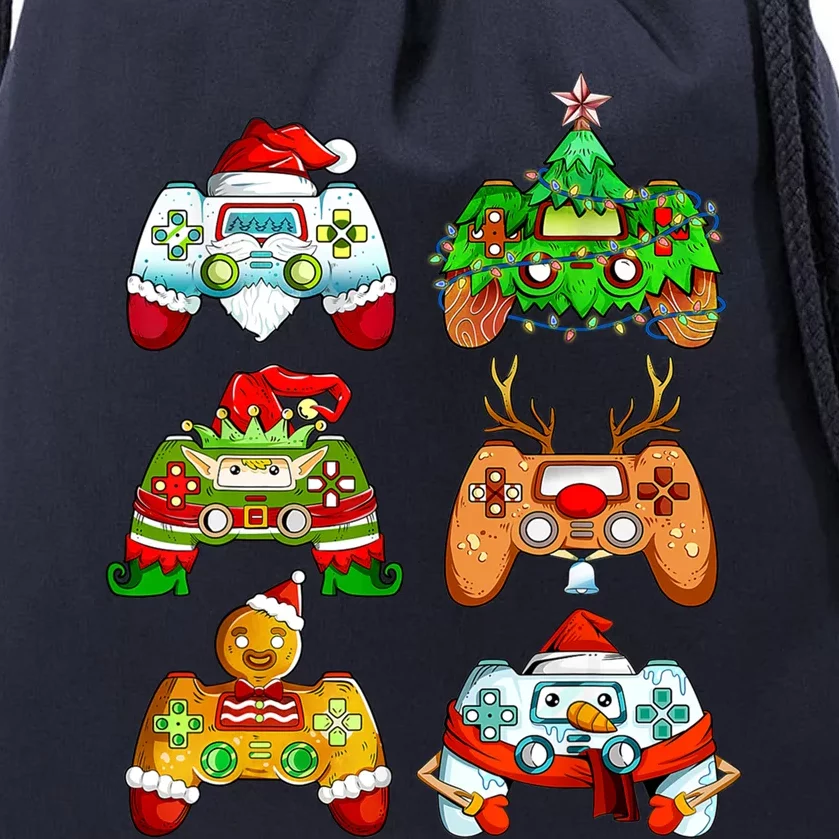 Santa Elf Snow Gaming Controllers Video Gamer Christmas Gift Drawstring Bag