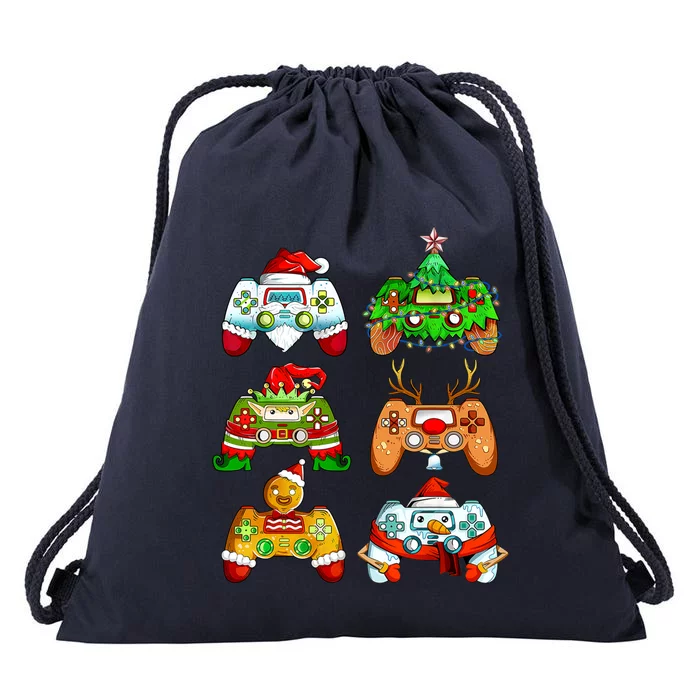 Santa Elf Snow Gaming Controllers Video Gamer Christmas Gift Drawstring Bag