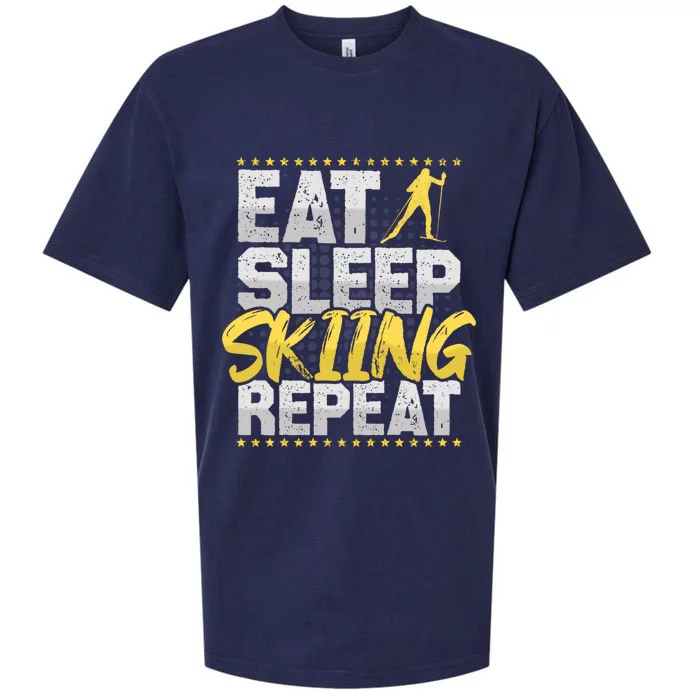 Skiing Eat Sleep Repeat Ski Après Ski Hobby Skiing Gift Sueded Cloud Jersey T-Shirt