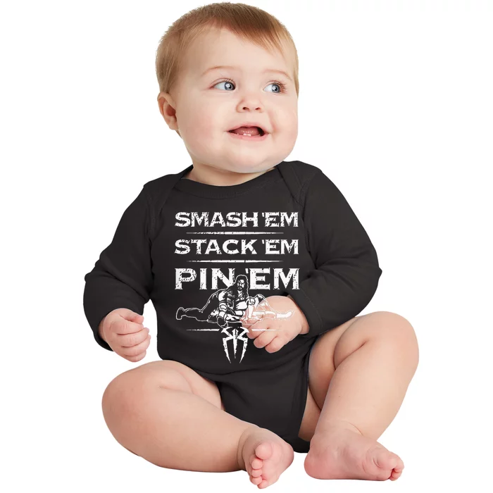 Smash Em Stack Em Pin Em Baby Long Sleeve Bodysuit