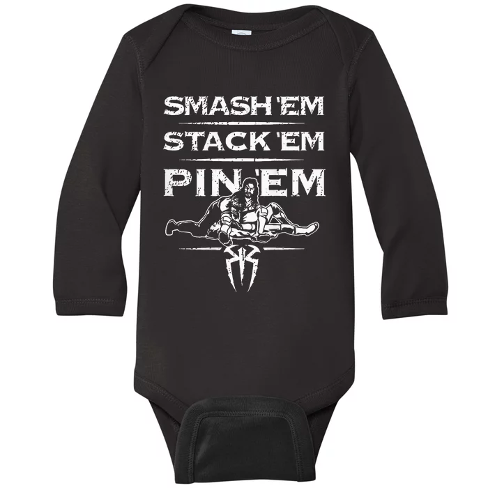 Smash Em Stack Em Pin Em Baby Long Sleeve Bodysuit