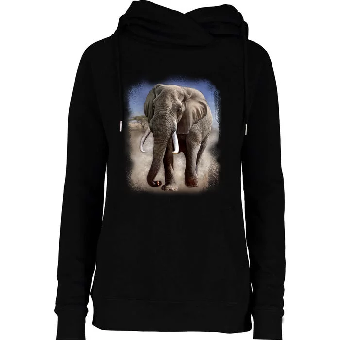 Safari Elephant Womens Funnel Neck Pullover Hood