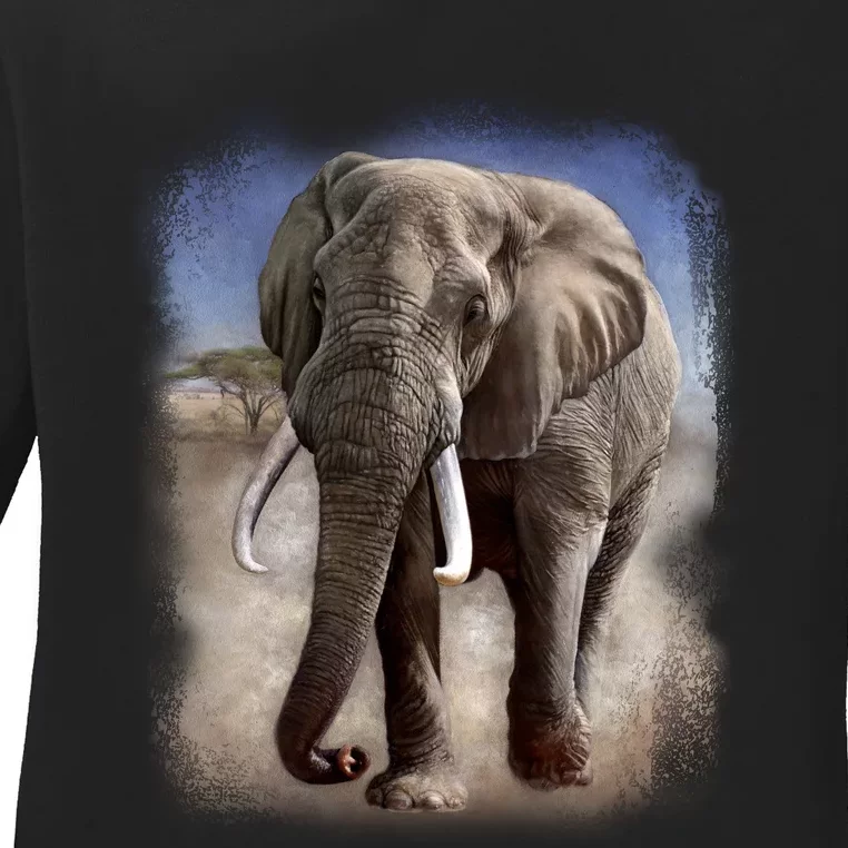 Safari Elephant Ladies Long Sleeve Shirt