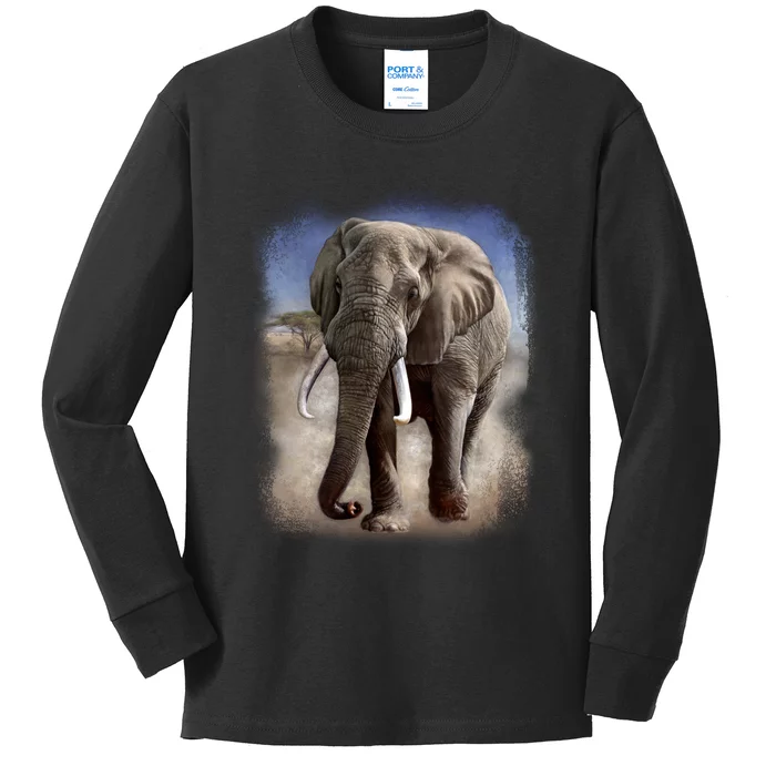 Safari Elephant Kids Long Sleeve Shirt