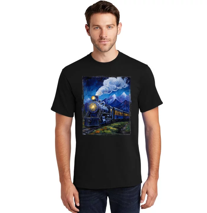 Steam Engine Steam Train Vintage Van Gogh Locomotive Tall T-Shirt