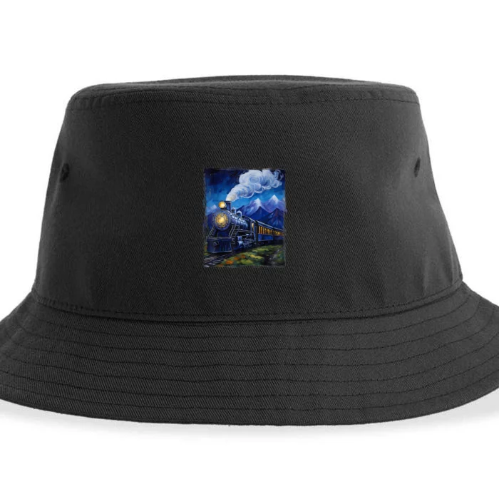 Steam Engine Steam Train Vintage Van Gogh Locomotive Sustainable Bucket Hat