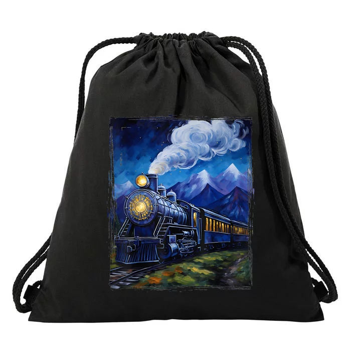 Steam Engine Steam Train Vintage Van Gogh Locomotive Drawstring Bag