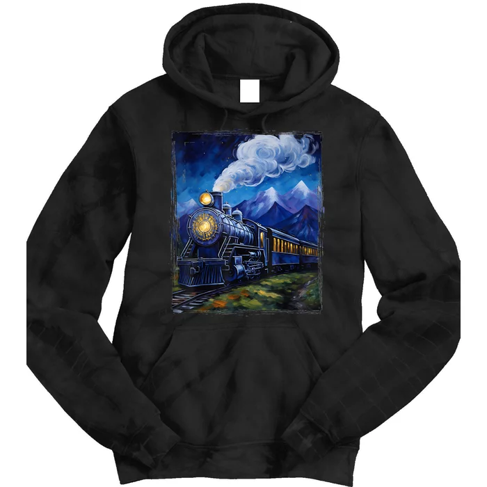 Steam Engine Steam Train Vintage Van Gogh Locomotive Tie Dye Hoodie