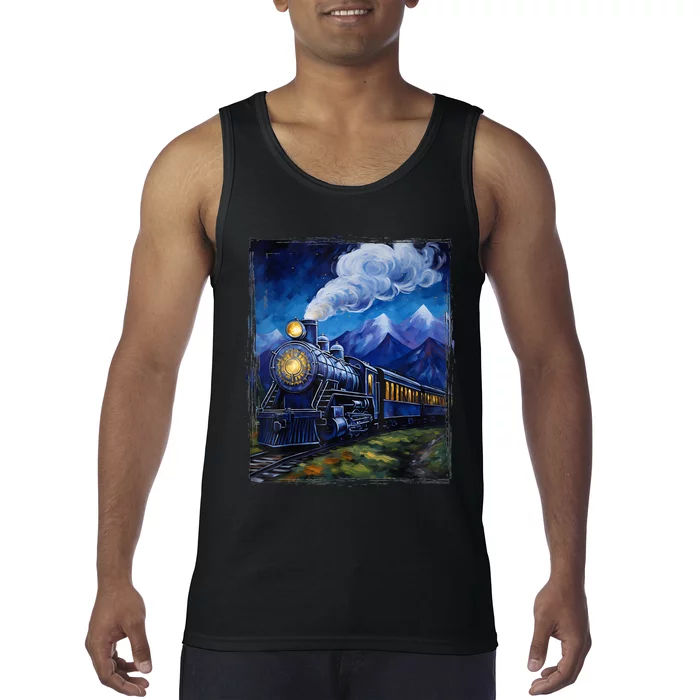 Steam Engine Steam Train Vintage Van Gogh Locomotive Tank Top