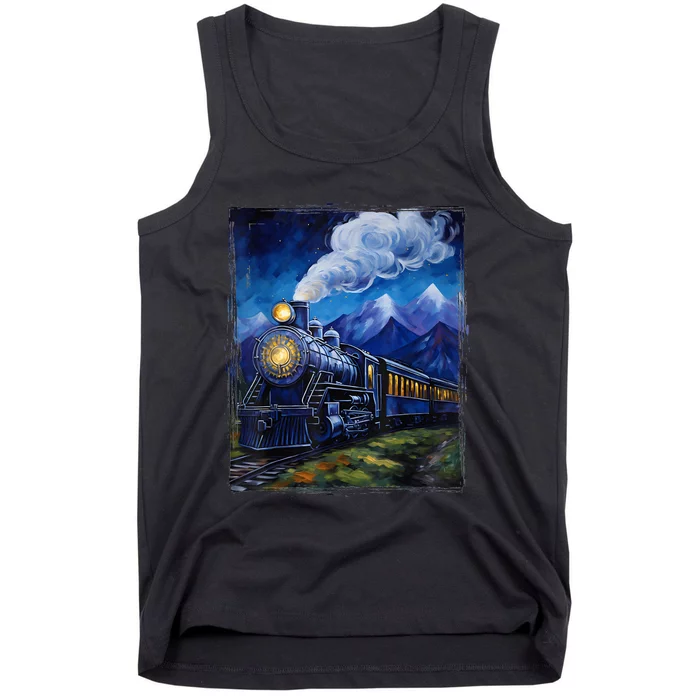 Steam Engine Steam Train Vintage Van Gogh Locomotive Tank Top