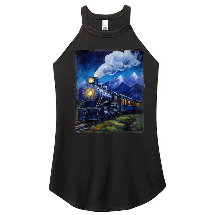 Steam Engine Steam Train Vintage Van Gogh Locomotive Women’s Perfect Tri Rocker Tank