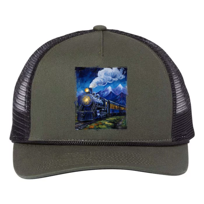 Steam Engine Steam Train Vintage Van Gogh Locomotive Retro Rope Trucker Hat Cap