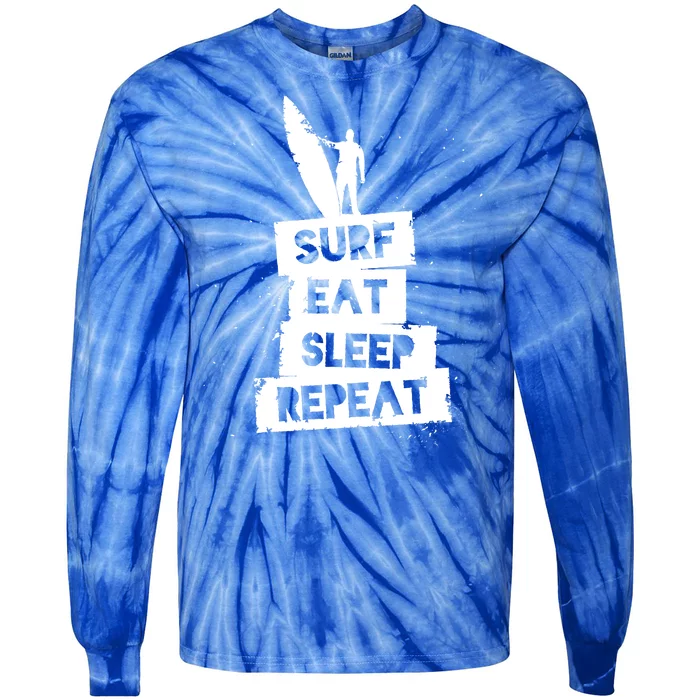 Surf Eat Sleep Repeat Retro Vintage Surfer Tie-Dye Long Sleeve Shirt