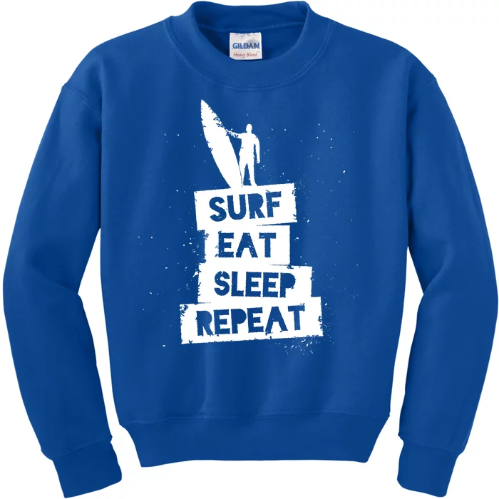 Surf Eat Sleep Repeat Retro Vintage Surfer Kids Sweatshirt