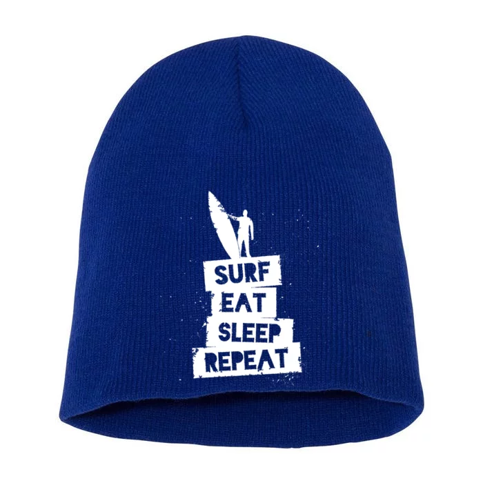 Surf Eat Sleep Repeat Retro Vintage Surfer Short Acrylic Beanie