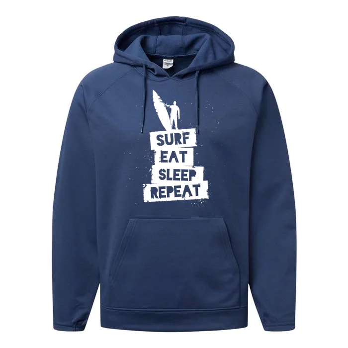 Surf Eat Sleep Repeat Retro Vintage Surfer Performance Fleece Hoodie