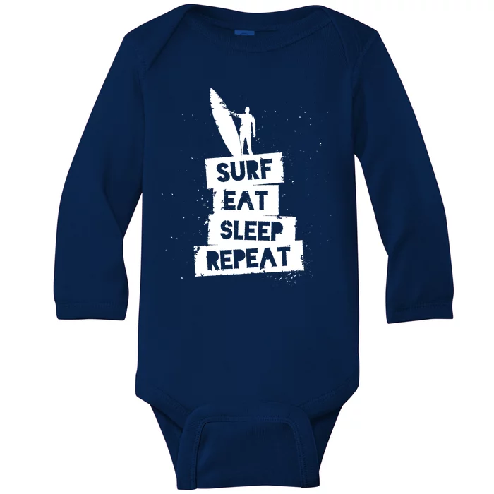 Surf Eat Sleep Repeat Retro Vintage Surfer Baby Long Sleeve Bodysuit