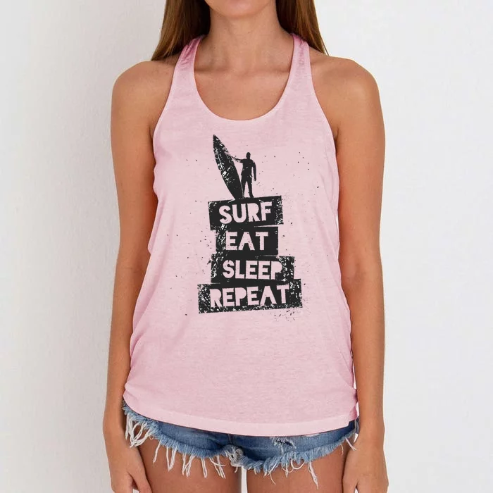 Surf Eat Sleep Repeat Retro Vintage Surfer Women's Knotted Racerback Tank