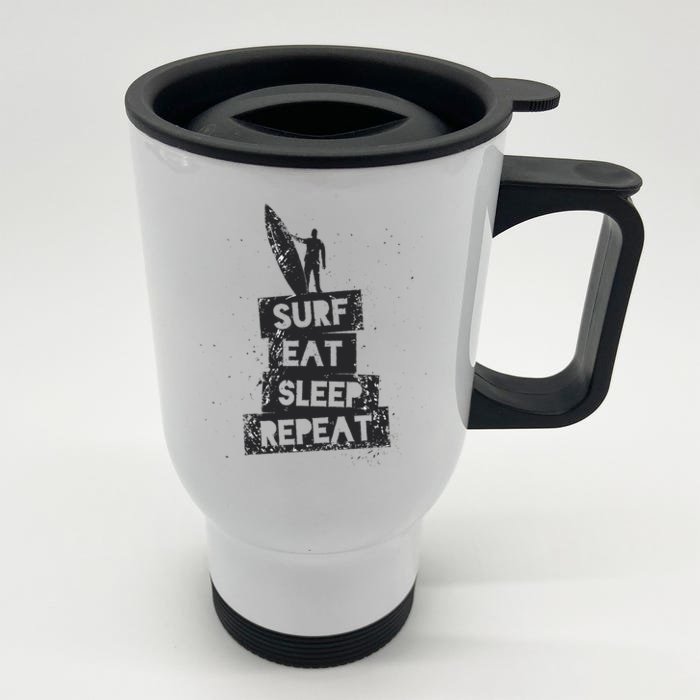 Surf Eat Sleep Repeat Retro Vintage Surfer Front & Back Stainless Steel Travel Mug