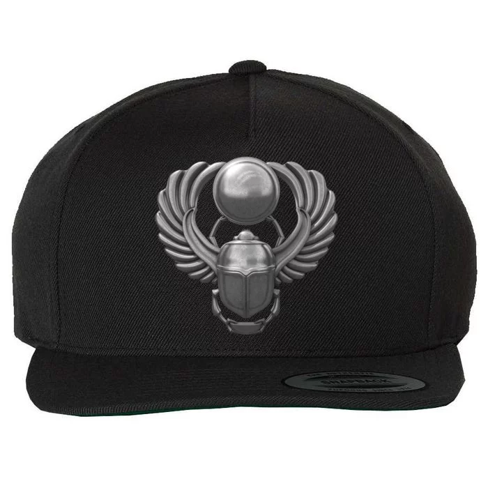 Silver Egyptian Scarab Wool Snapback Cap