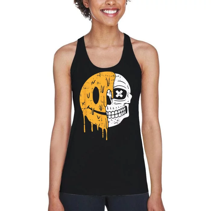 Smile Emoticon Skull Halloween Costume Scary Skeleton Bones Women's Racerback Tank