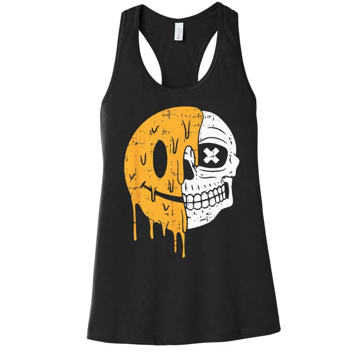 Smile Emoticon Skull Halloween Costume Scary Skeleton Bones Women's Racerback Tank