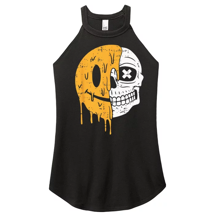 Smile Emoticon Skull Halloween Costume Scary Skeleton Bones Women’s Perfect Tri Rocker Tank